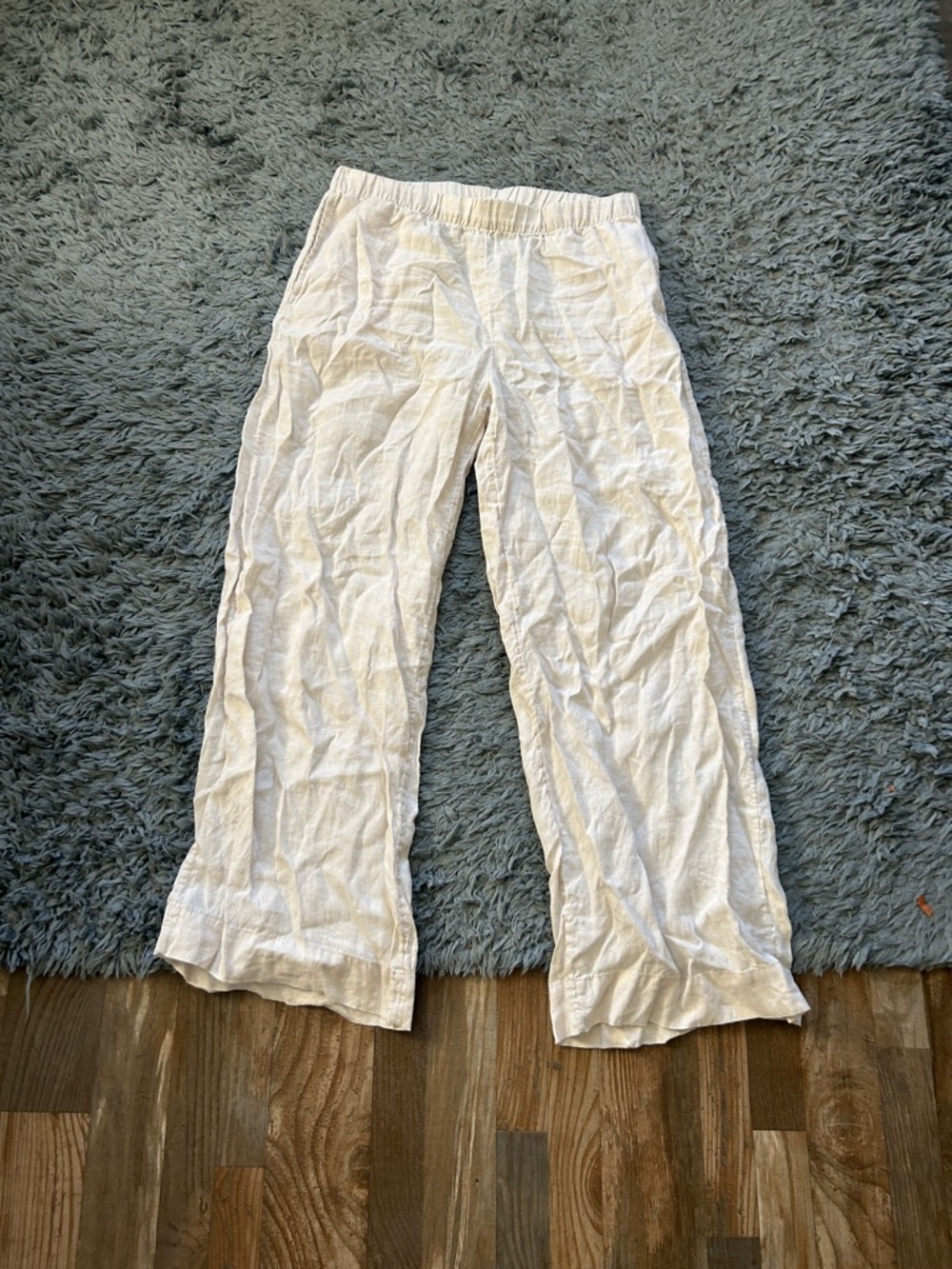 H&M White Linen Wide-Leg Pants